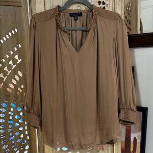 Golden-Champagne Blouse with Smocked Details